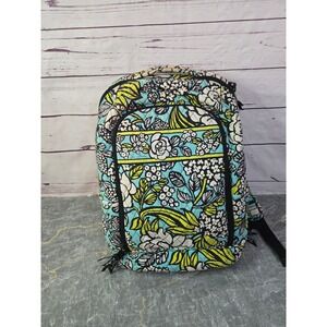 Vera Bradley Go Wild Floral Quilted Backpack Blue Green White Black Campus Bag
